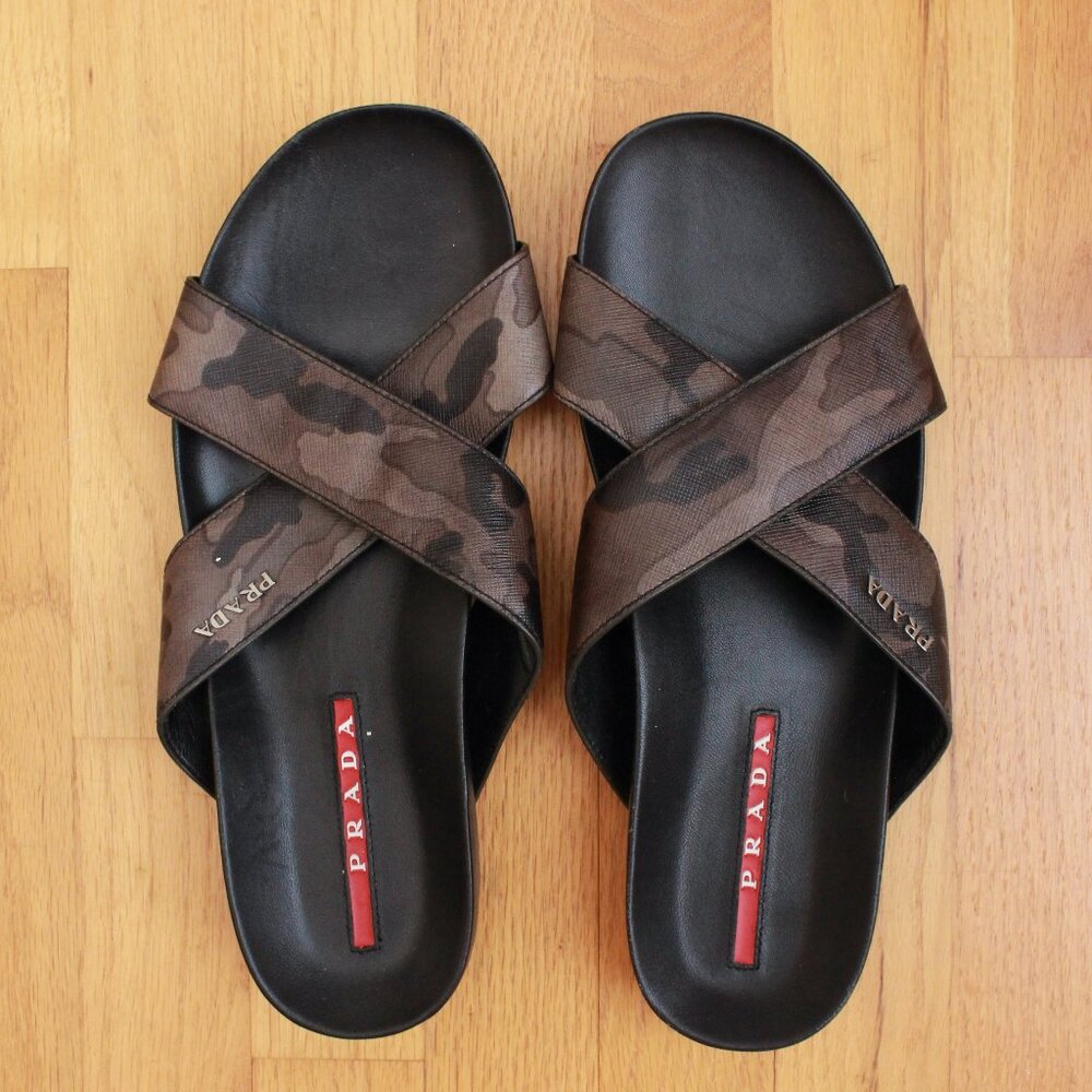 Prada Men's Criss Cross Camo Print Sandals Size 8